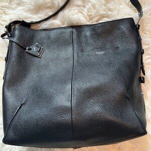 Botkier Black Pebbled Leather Large Tote Bag, Unique Zipper Handle Trim